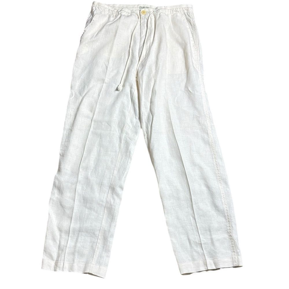 J Peterman Women’s 32 100% Linen Cream White Straight Leg Pants Capsule Nwot